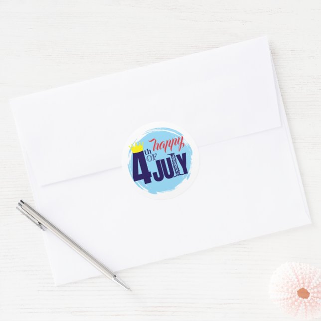 Crowned 4th Of July Classic Round Sticker (Envelope)