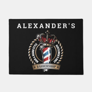 Crowned Barber Pole Logo Personalize Doormat