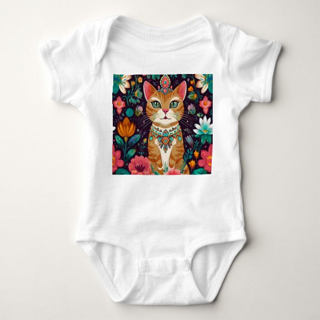 Crowned Bejewelled Cat  Baby Bodysuit (Front)