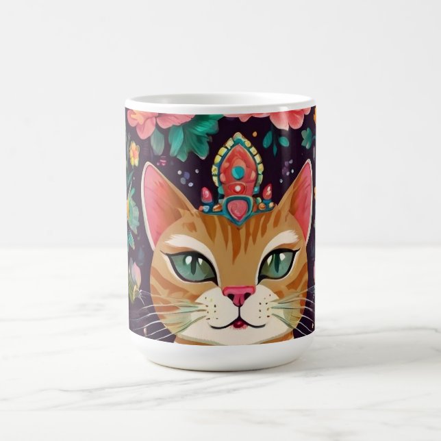 Crowned Bejewelled Cat Coffee Mug (Center)