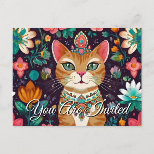 Crowned Bejewelled Cat Invitation Postcard