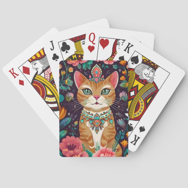Crowned Bejewelled Cat Poker Cards (Back)