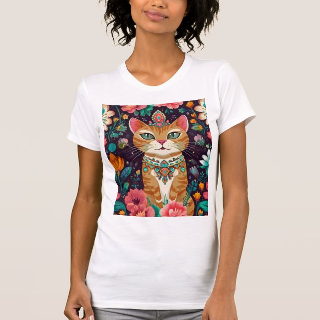 Crowned Bejewelled Cat   T-Shirt (Front)