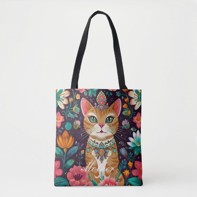 Crowned Bejewelled Cat  Tote Bag (Front)