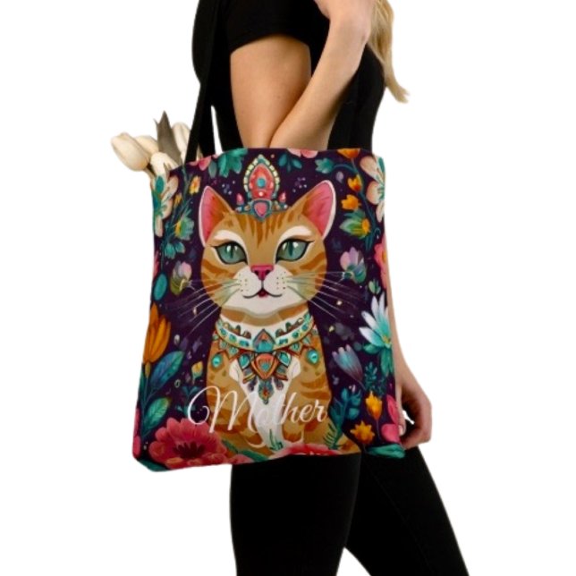 Crowned Bejewelled Cat  Tote Bag (Chic tote bag for Mom—perfect for errands, shopping, and showing love this Mother’s Day.

)