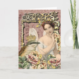 Crowned Bird & Fairy - Vintage Blank Greeting Note Card