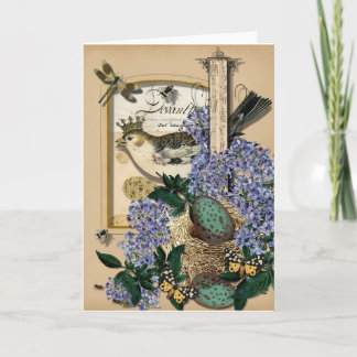 Crowned Birds In Nest - Vintage Blank Note Card