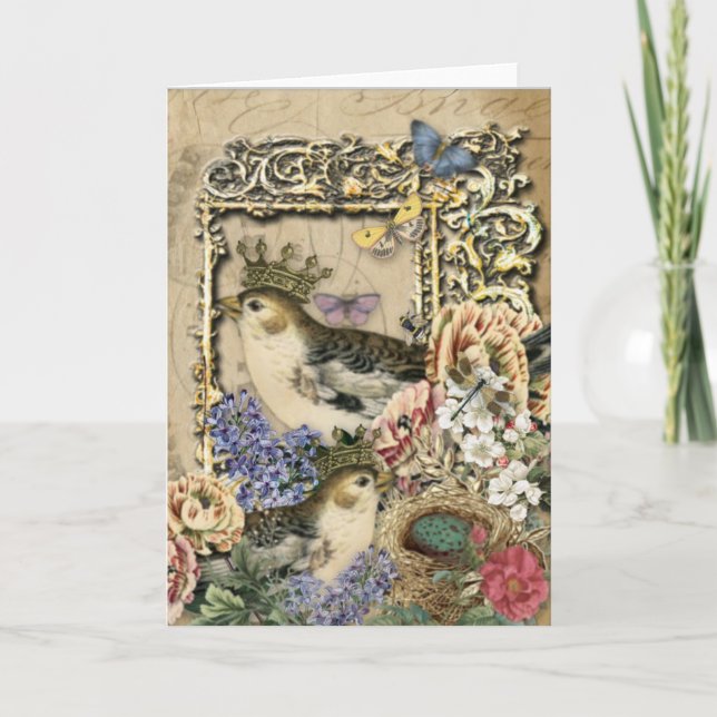 Crowned Birds - Vintage Blank Greeting Note Card (Front)