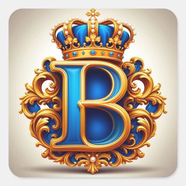 🔵 Crowned Blue Letter B Monogram Name Label ✨ (Front)