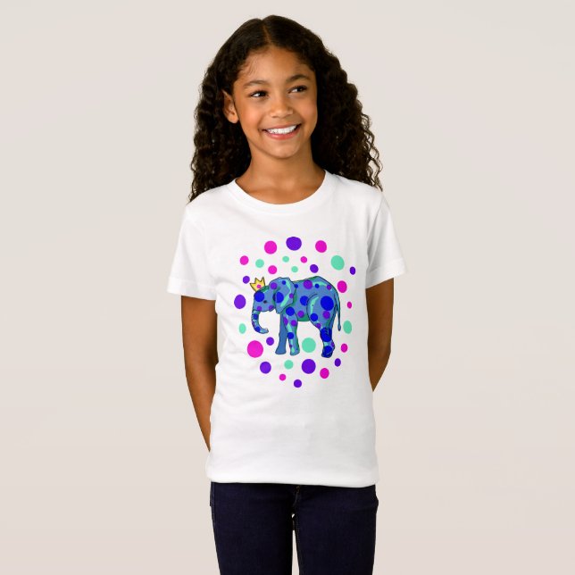 Crowned Elephant with Polka Dots Girl's T-Shirt (Front Full)