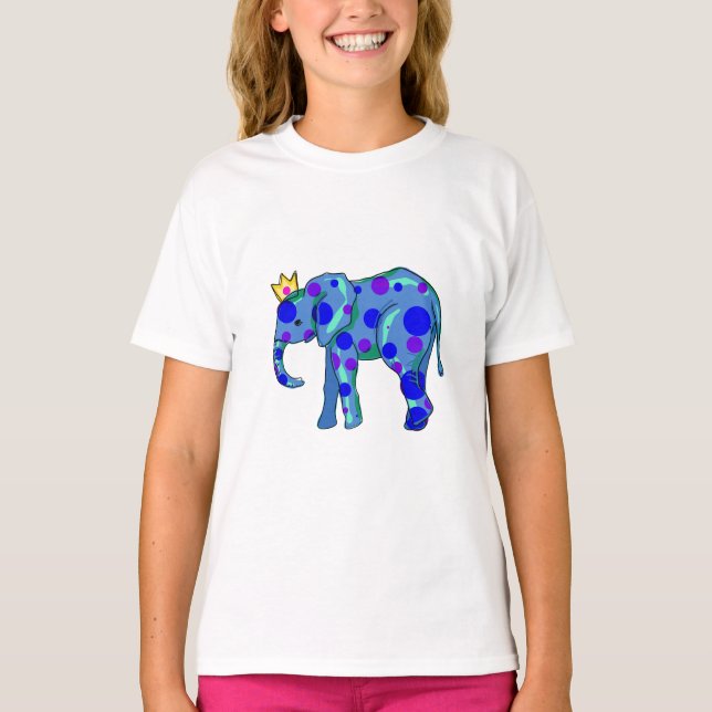 Crowned Elephant with Polka Dots Girl's T-Shirt (Front)