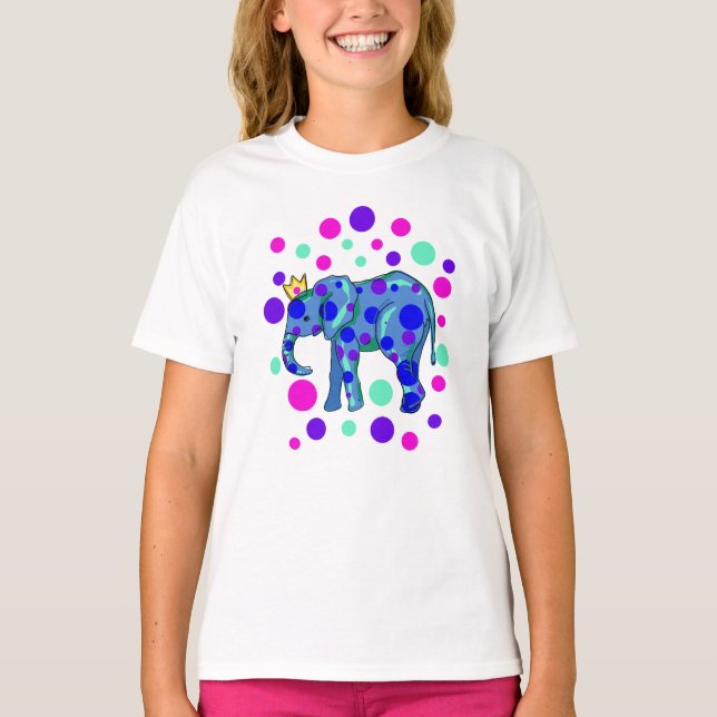 Crowned Elephant with Polka Dots Girl's T-Shirt (Front)