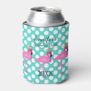 Crowned Flamingo Personalized Birthday Can Cooler