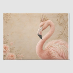 Crowned Flamingo Vintage Decoupage Tissue Paper