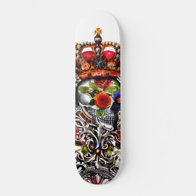 Crowned Floral Skull Skateboard (Front)