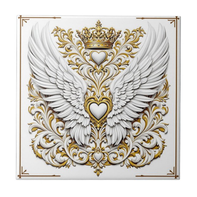 Crowned Golden Embrace Ceramic Tile (Front)
