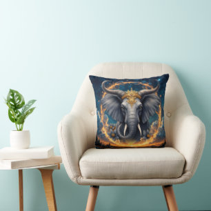 Crowned Guardian of the Celestial Gate the elefant Throw Pillow