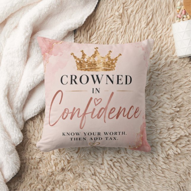 Crowned in Confidence Inspirational  Throw Pillow (Blanket)