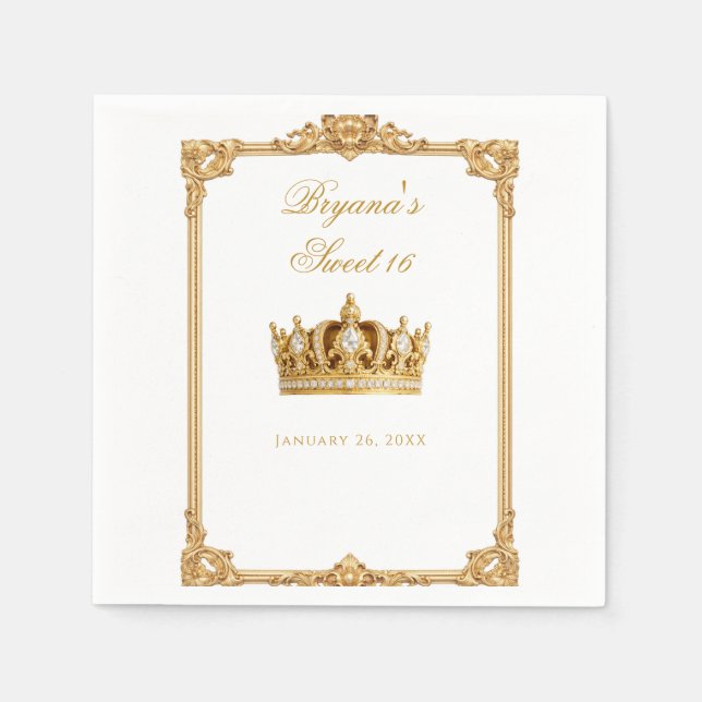 Crowned in Gold Royal Chair Birthday Party Napkins (Front)