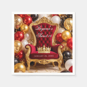 Crowned in Gold Royal Chair Birthday Party Napkins