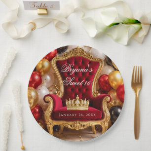 Crowned in Gold Royal Chair Birthday Party Paper Plates
