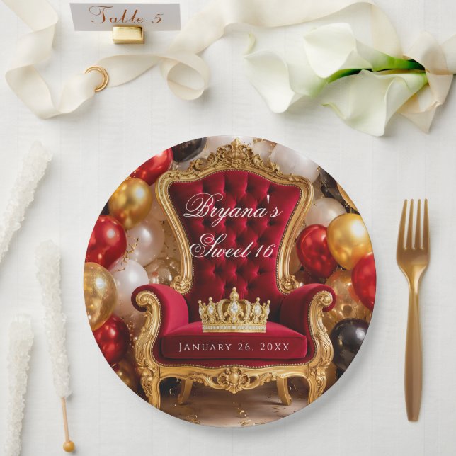 Crowned in Gold Royal Chair Birthday Party Paper Plates (Wedding)