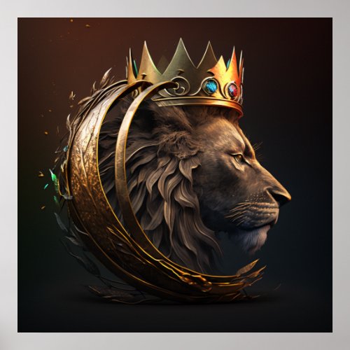 Crowned King Of The Jungle Lion in Gold Crown Poster