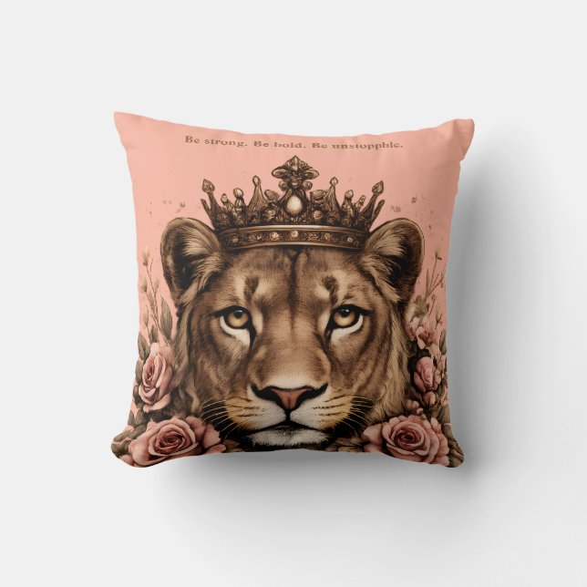 Crowned Lioness Empowerment  Throw Pillow (Front)