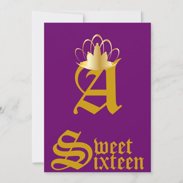 Crowned Monogram Sweet Sixteen-Customize Invitation (Front)