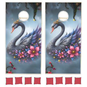 Crowned Moon Swan – Guardian of the Silent Lake. Cornhole Set