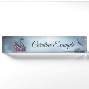 Crowned Moon Swan – Guardian of the Silent Lake. Desk Name Plate