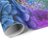 Crowned Peacock on Blue Purple Floral Wrapping Paper (Roll Corner)