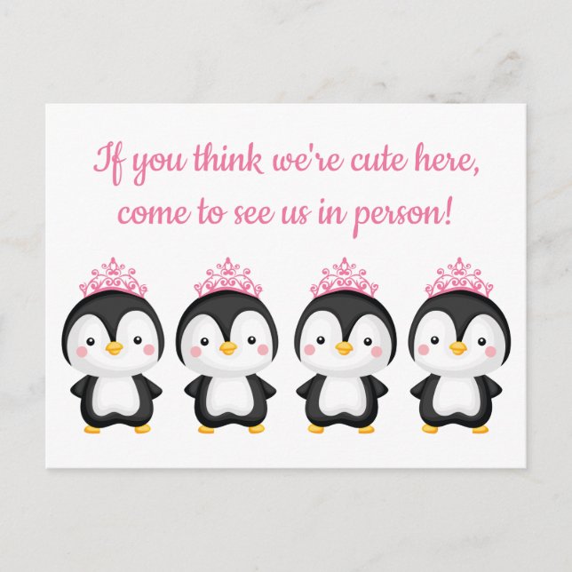 Crowned Penguin Concert Invitation Personalize Postcard (Front)