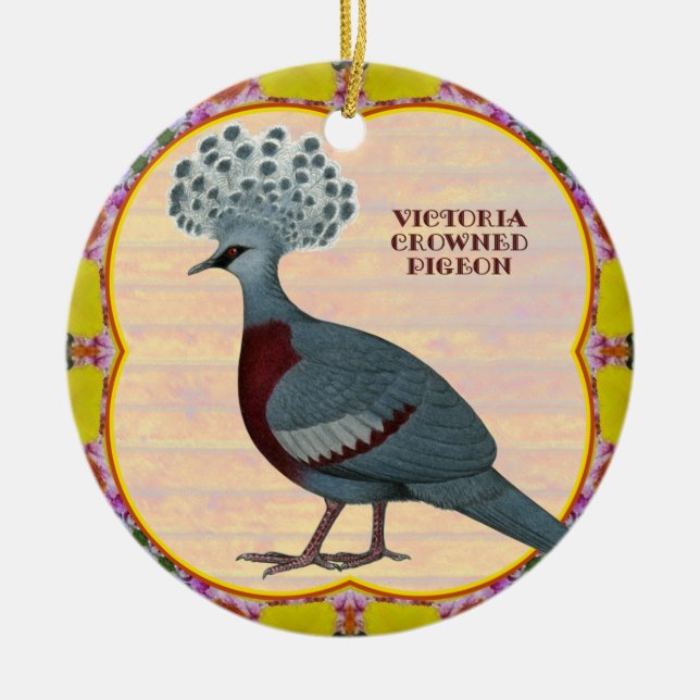 Crowned Pigeon Floral Ceramic Ornament (Front)