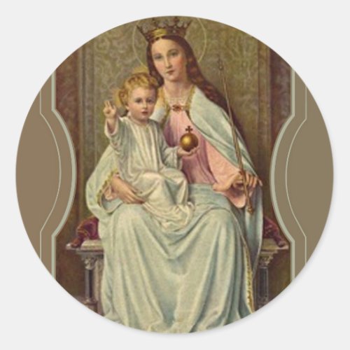 Crowned Queen of Heaven Infant Jesus holding Globe Classic Round Sticker