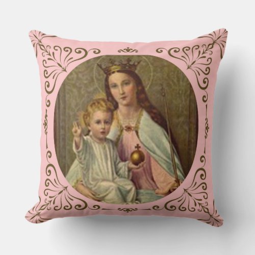 Crowned Queen of Heaven Infant Jesus holding Globe Throw Pillow