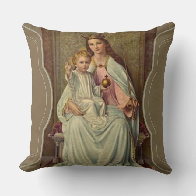 Crowned Queen of Heaven Infant Jesus holding Globe Throw Pillow (Front)