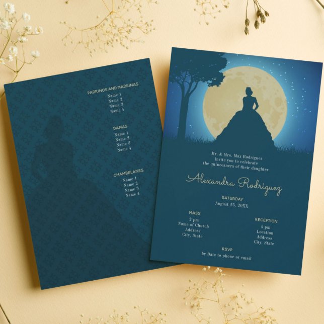 Crowned Silhouette with Moon Quinceanera Invitation
