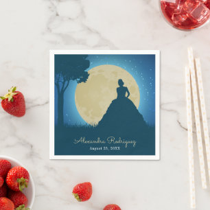 Crowned Silhouette with Moon Quinceanera Napkins