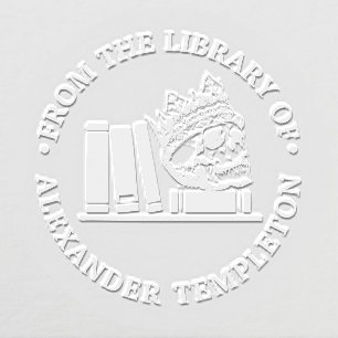 Crowned Skull Books on Shelf Library Name Monogram Embosser