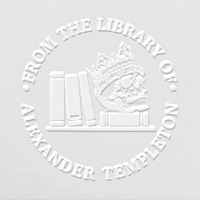 Crowned Skull Books on Shelf Library Name Monogram Embosser (Design)