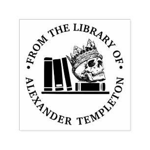 Crowned Skull Books on Shelf Library Name Monogram Self-inking Stamp