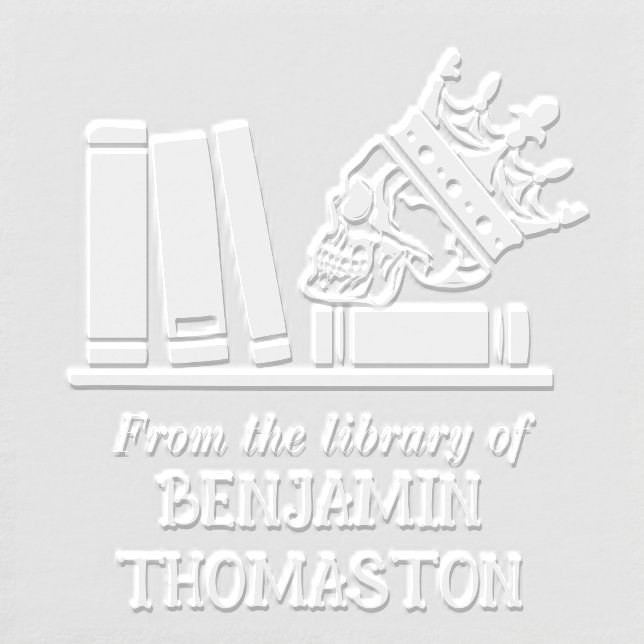 Crowned Skull, Books on Shelf SQ Library Name Embosser (Design)