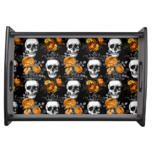 Crowned Skulls with Orange Roses Serving Tray