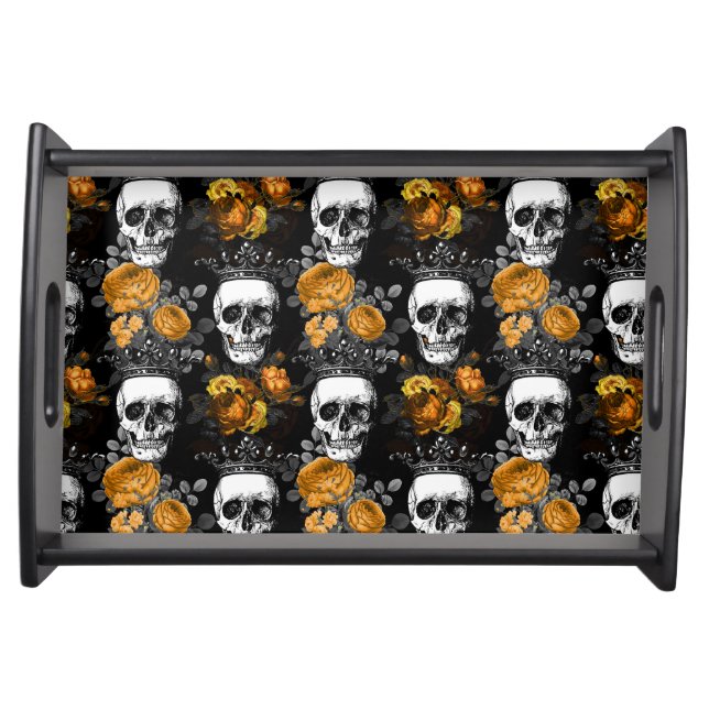 Crowned Skulls with Orange Roses Serving Tray (Front)