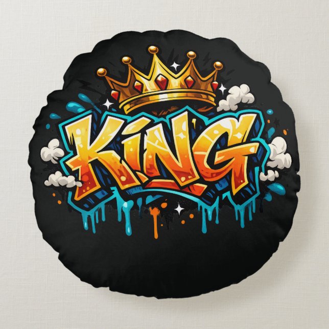 Crowned Street King Graffiti Round Pillow (Front)