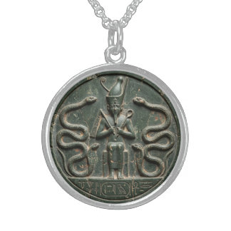 Crowned Uraeus Aten Amulet Sterling Silver Necklace