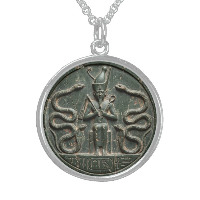 Crowned Uraeus Aten Amulet Sterling Silver Necklace (Front)