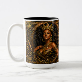 Crowned With Purpose: Regal Black-and-Gold Queen Two-Tone Coffee Mug