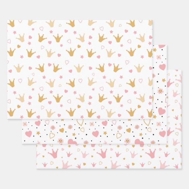 Crowns and Hearts  Wrapping Paper Sheets (Set)